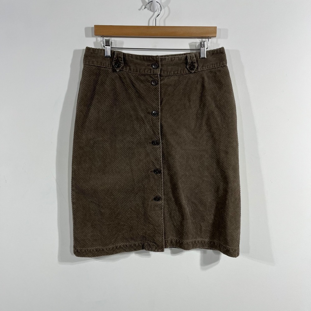 Hennes VTG 90s Grunge Granola Brown Corduroy Button Front Midi Skirt 12 Yoke